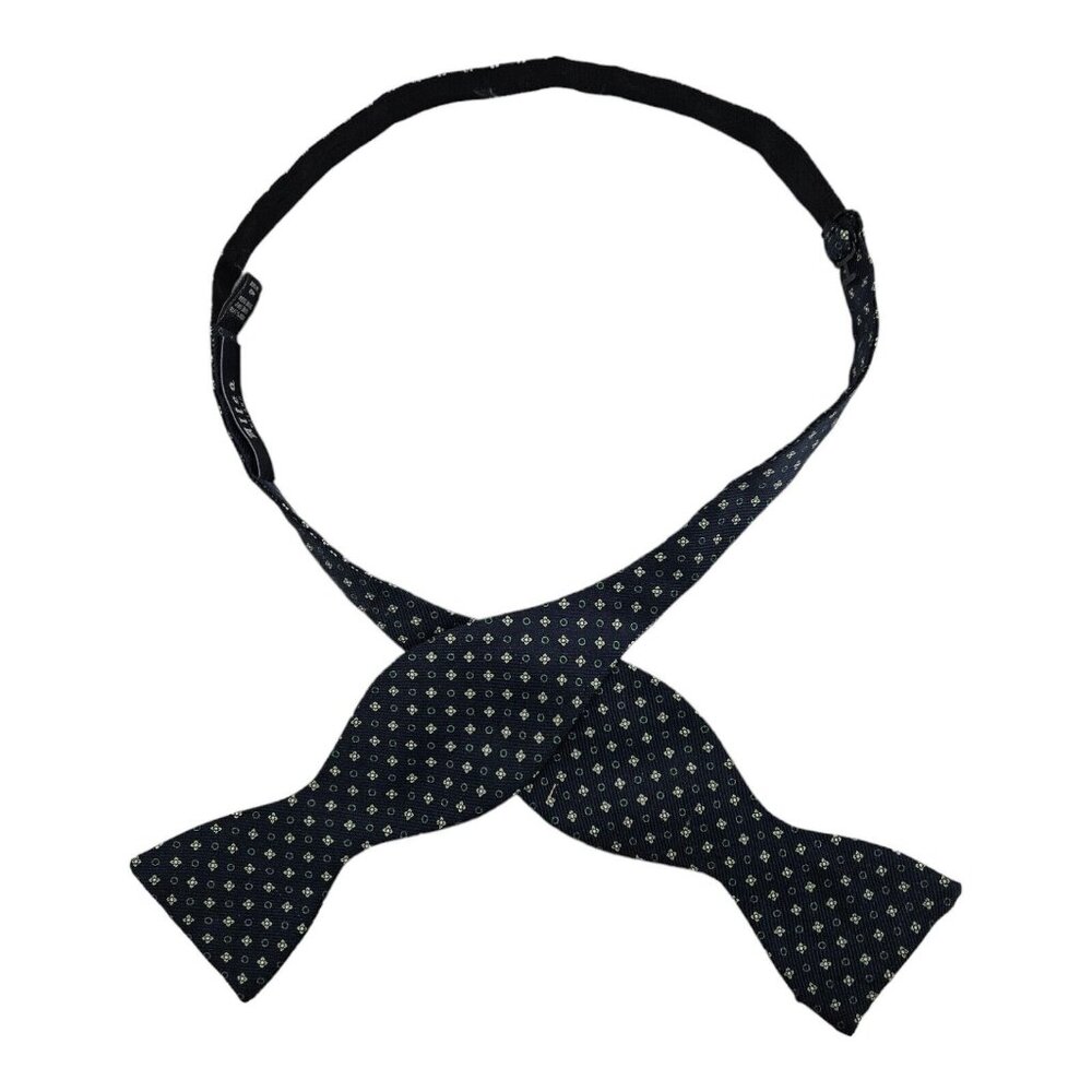 ALTEA Men's 100% Silk DESIGNER Self Bow Tie Blue Geometric W:2.5" EUC
